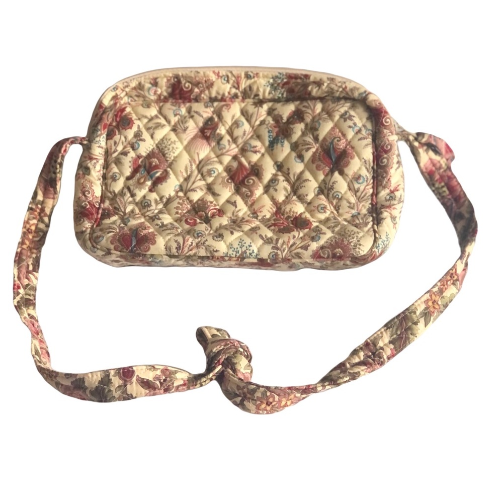 Floral burgundy quilted fabric lightweight zippered crossbody shoulder bag